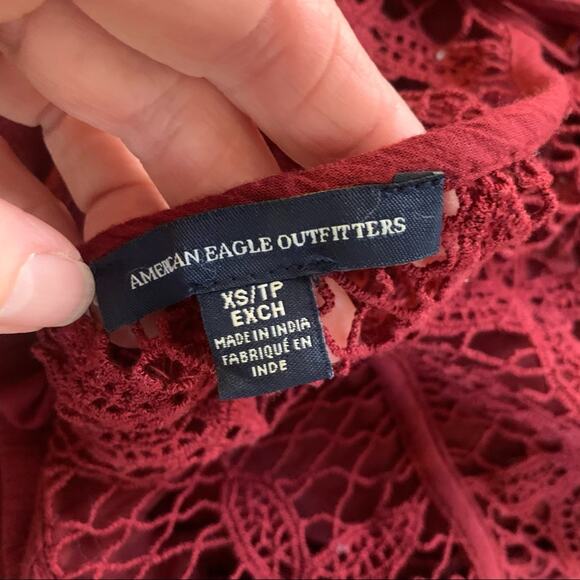 American Eagle Mini Dress XS Boho Dress Open Back Crochet Lace Peasant Gauzy - Picture 11 of 13